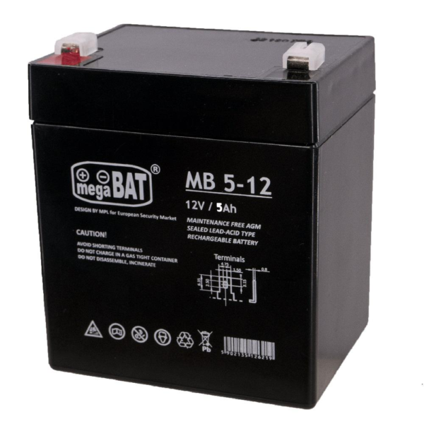 Acumulator VRLA AGM Megabat MB5-12 fara intretinere 5Ah 12V. terminal