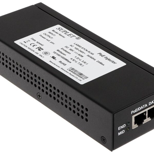 Injector POE Hikvision, LAS60-57CN-RJ45; 60W PoE injector, 2* RJ45 interface,
