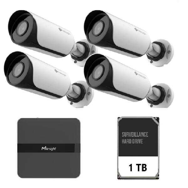 Kit de supraveghere video Milesight 4 camere Bullet MS-C2964-UPD +