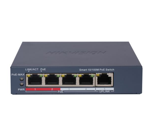 Switch 4 porturi PoE Hikvision DS-3E1105P-EI, L2, Smart Managed, 4