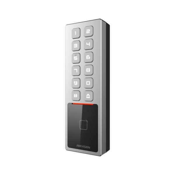 Cititor de proximitate cu tastatura Hikvision DS-K1T805MBWX, M1 card, RS-485