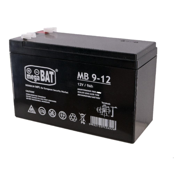 Acumulator VRLA AGM Megabat MB9-12 fara intretinere 9Ah 12V. terminal