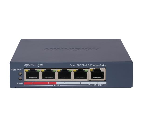 Switch PoE Hikvision DS-3E1105P-EI/M: 4 × 10/100 Mbps PoE port,1