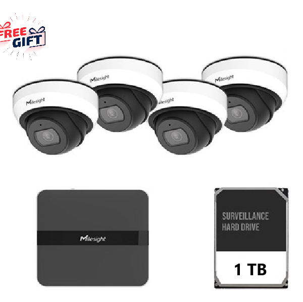 Kit supraveghere video Milesight 4 buc camera Dome MS-C2973-PD +