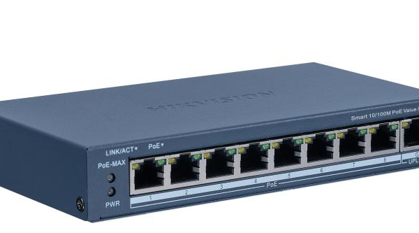 Switch PoE Hikvision DS-3E1309P-EI/M: 8 × 10/100 Mbps PoE port,